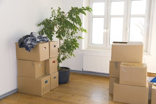 Packed household items ready for a move from a Notting Hill flat or townhouse