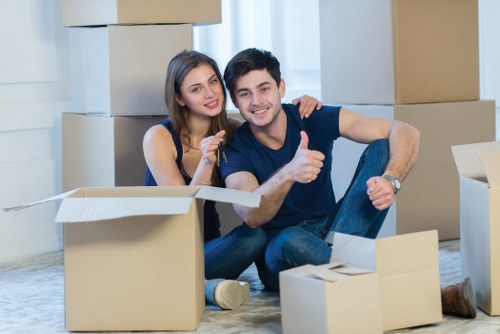 Office furniture and equipment being packed for a Notting Hill commercial move